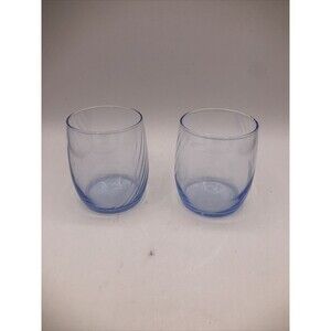 Vintage Libbey Misty Blue Optic Swirl Rocks Whiskey Cocktail Glasses 2 Bar ware